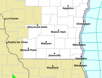 Current weather hazards map for Kenosha, WI and the surrounding area