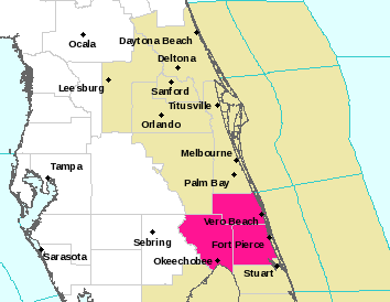 Current weather hazards map for Orlando, FL and the surrounding area