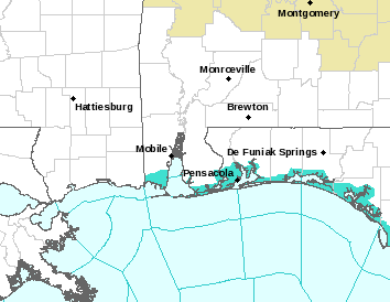 Current weather hazards map for Daphne, AL and the surrounding area