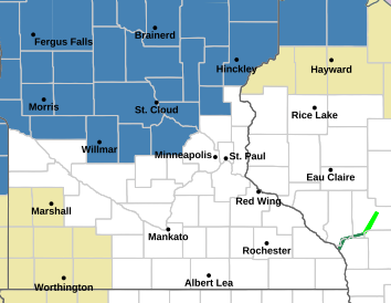 Current weather hazards map for Minneapolis, MN and the surrounding area