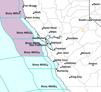 Current weather hazards map for Fremont, CA and the surrounding area