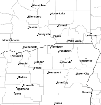 Current weather hazards map for Bend, OR and the surrounding area