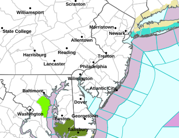 Current weather hazards map for Dover, DE and the surrounding area