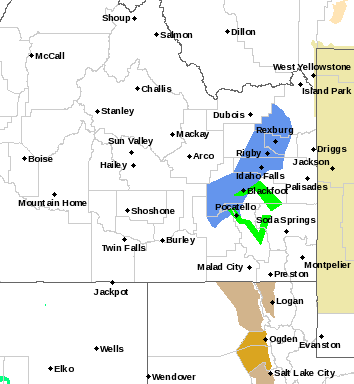 Current weather hazards map for Idaho Falls, ID and the surrounding area