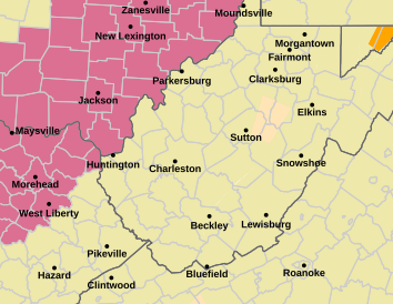 Current weather hazards map for Charleston, WV and the surrounding area