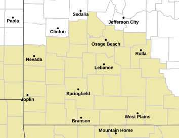 Current weather hazards map for Baxter Springs, KS and the surrounding area