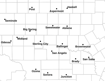 Current weather hazards map for San Angelo, TX and the surrounding area