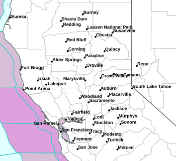 Current weather hazards map for Redding, CA and the surrounding area