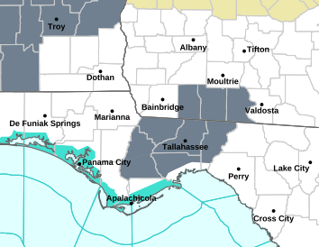 Current weather hazards map for Dothan, AL and the surrounding area