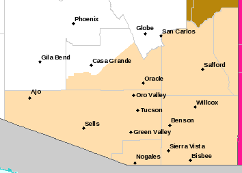 Current weather hazards map for Tucson, AZ and the surrounding area
