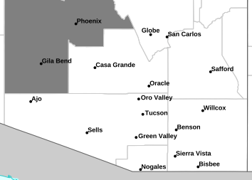 Current weather hazards map for Tucson, AZ and the surrounding area