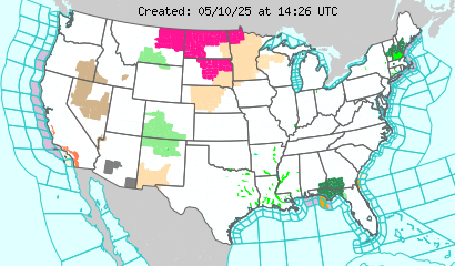 This image displays watches, warnings, statements and advisories issued by the National Weather Service