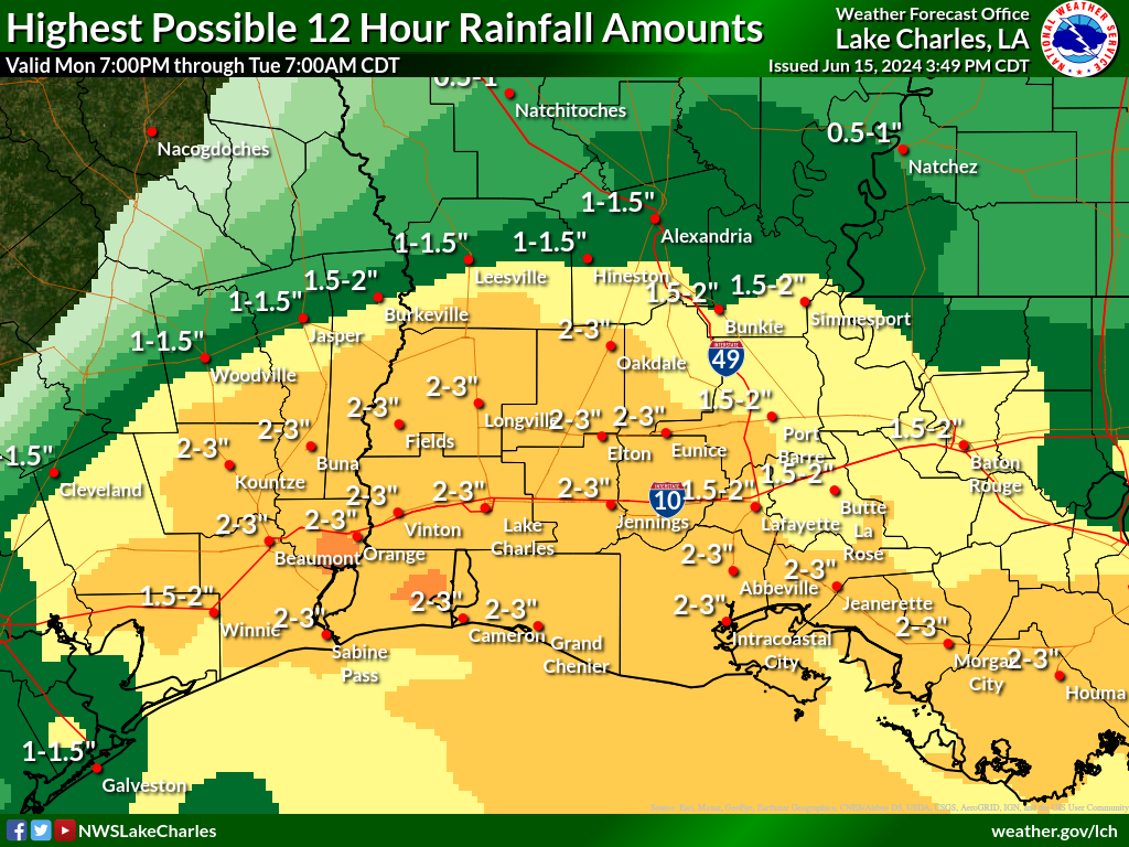 Greatest Possible Rainfall for Night 3
