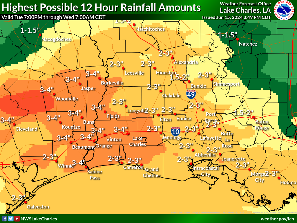 Greatest Possible Rainfall for Night 4